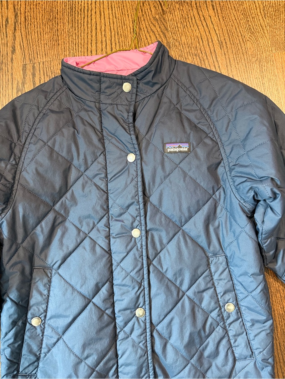 Patagonia Navy Quilted Puffer Jacket with Pink Lining